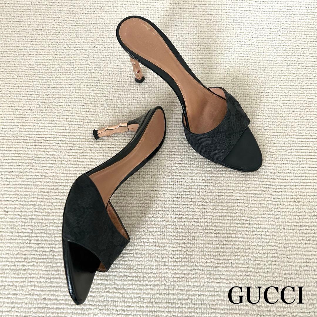 GUCCI グッチ ミュール サンダル ヒール GG 黒 24.5cm