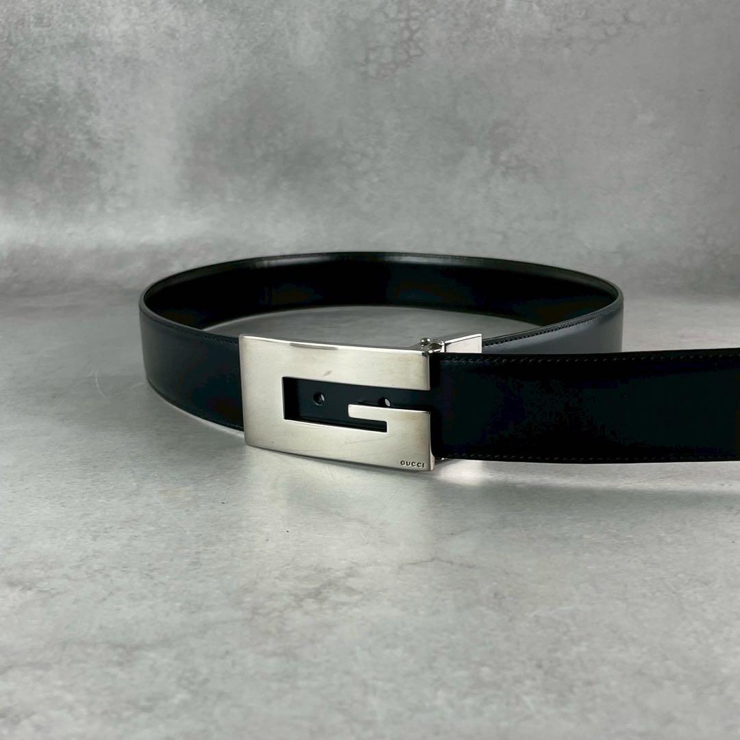 未使用級 GUCCI ベルト リバーシブル レザー スクエアGバックル