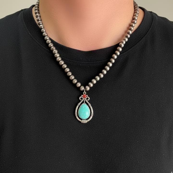 ターコイズ ネックレス インディアンジュエリー ナバホ族 男女兼用