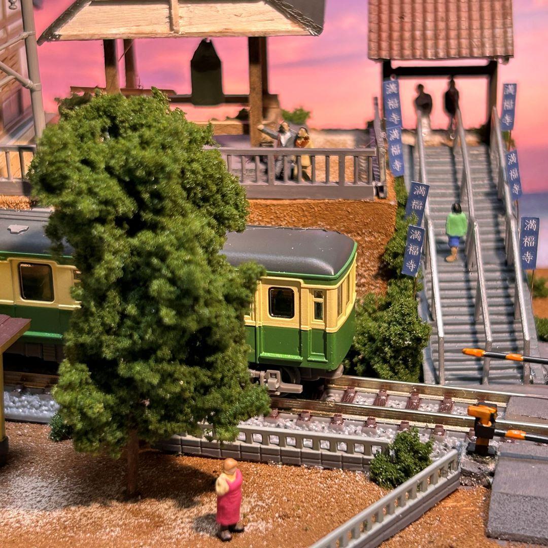 江ノ電 江の島腰越 満福寺と踏み切り 鉄道ジオラマ Nゲージ 展示台