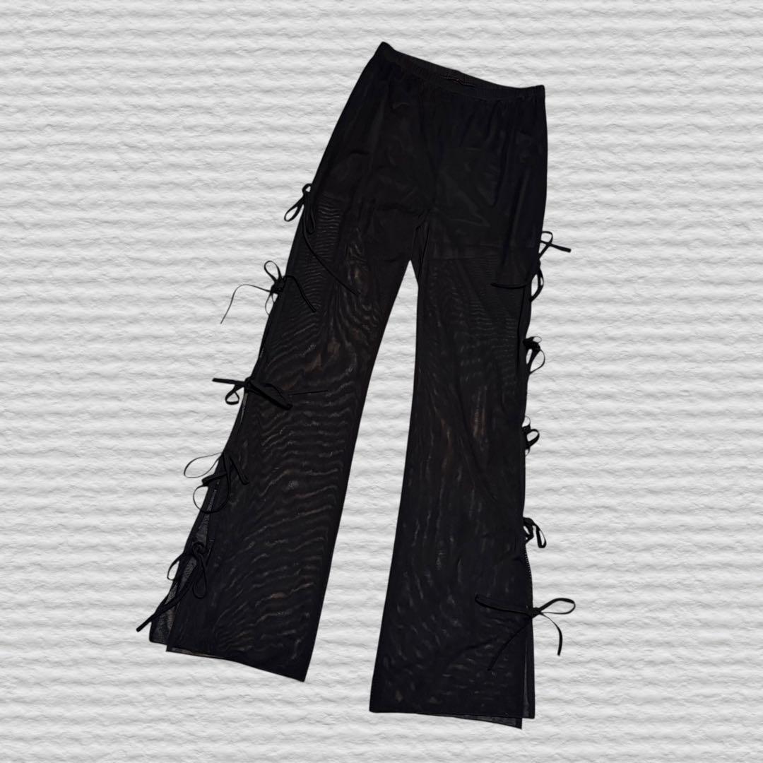 《fiction Tokyo》サイドリボンシアーフレアパンツ ブラック