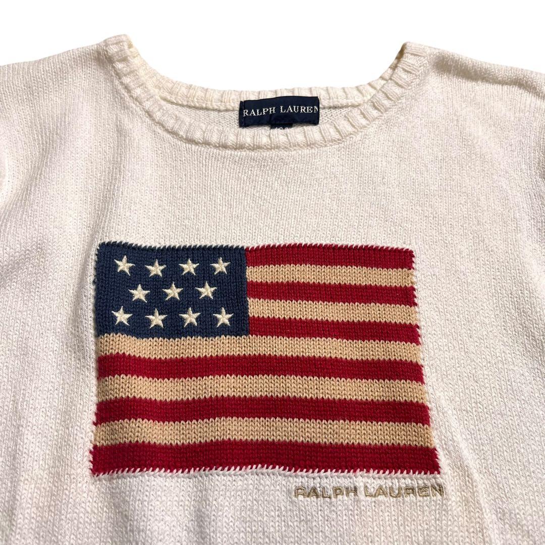 希少 ラルフローレン 星条旗 アメリカ国旗 セーター 白 ニット