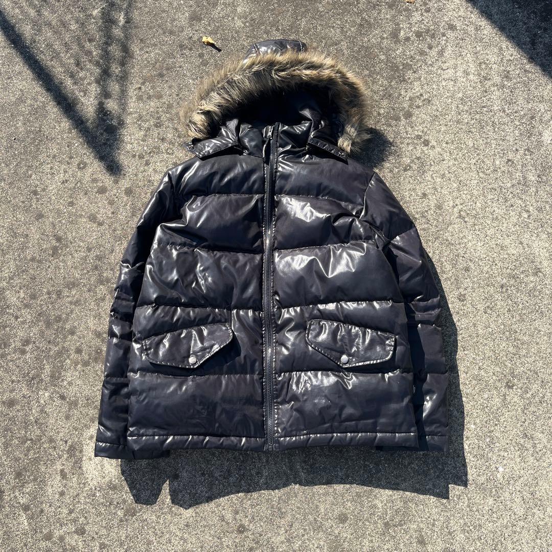 00s y2k ファーダウンジャケット 光沢 短丈 平成