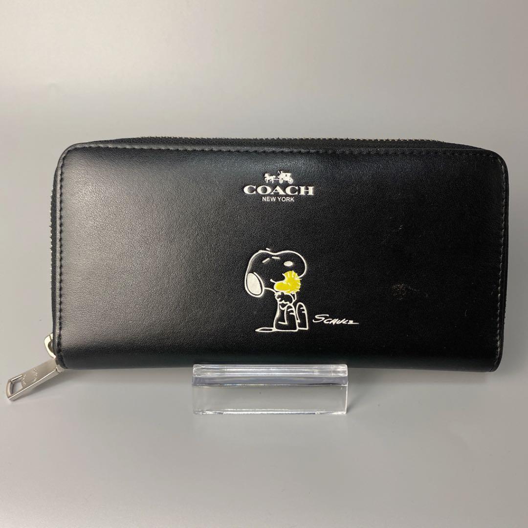 COACH コーチ スヌーピー 長財布 レザー ブラック - メルカリ