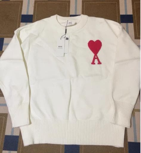 AMI PARIS ホワイト ニット ハートロゴ M 男女兼用