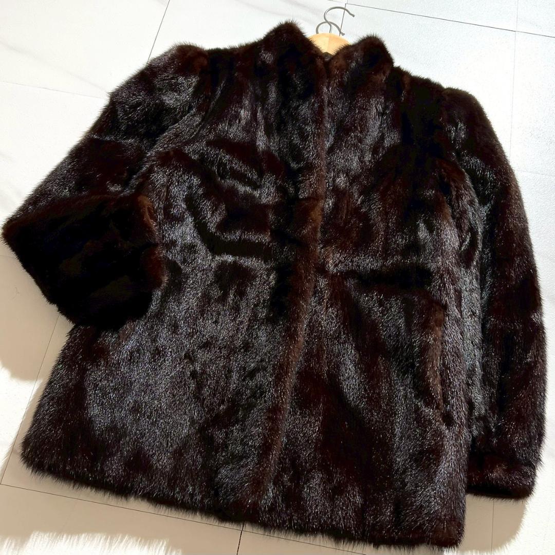 ツヤ◎ ボリューム◎ 銀SAGA デミバフミンク MINK 毛皮コート 10