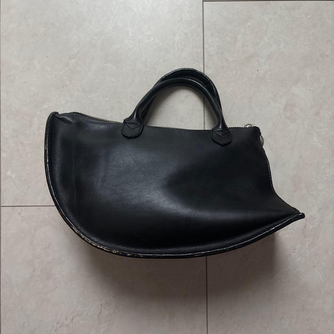 希少廃盤 マサキマツシマ ハンドバッグ カーフレザー 黒 変形 ロゴ金具