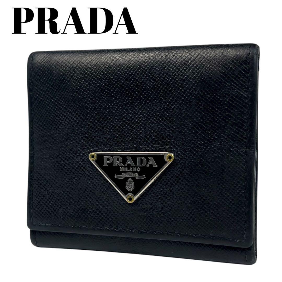 希少✨プラダ ケース 小銭入れ サフィアーノレザー 三角ロゴ ブラック 美品 プラダ コインケース 小銭入れ 三角ロゴ サフィアーノ レザー