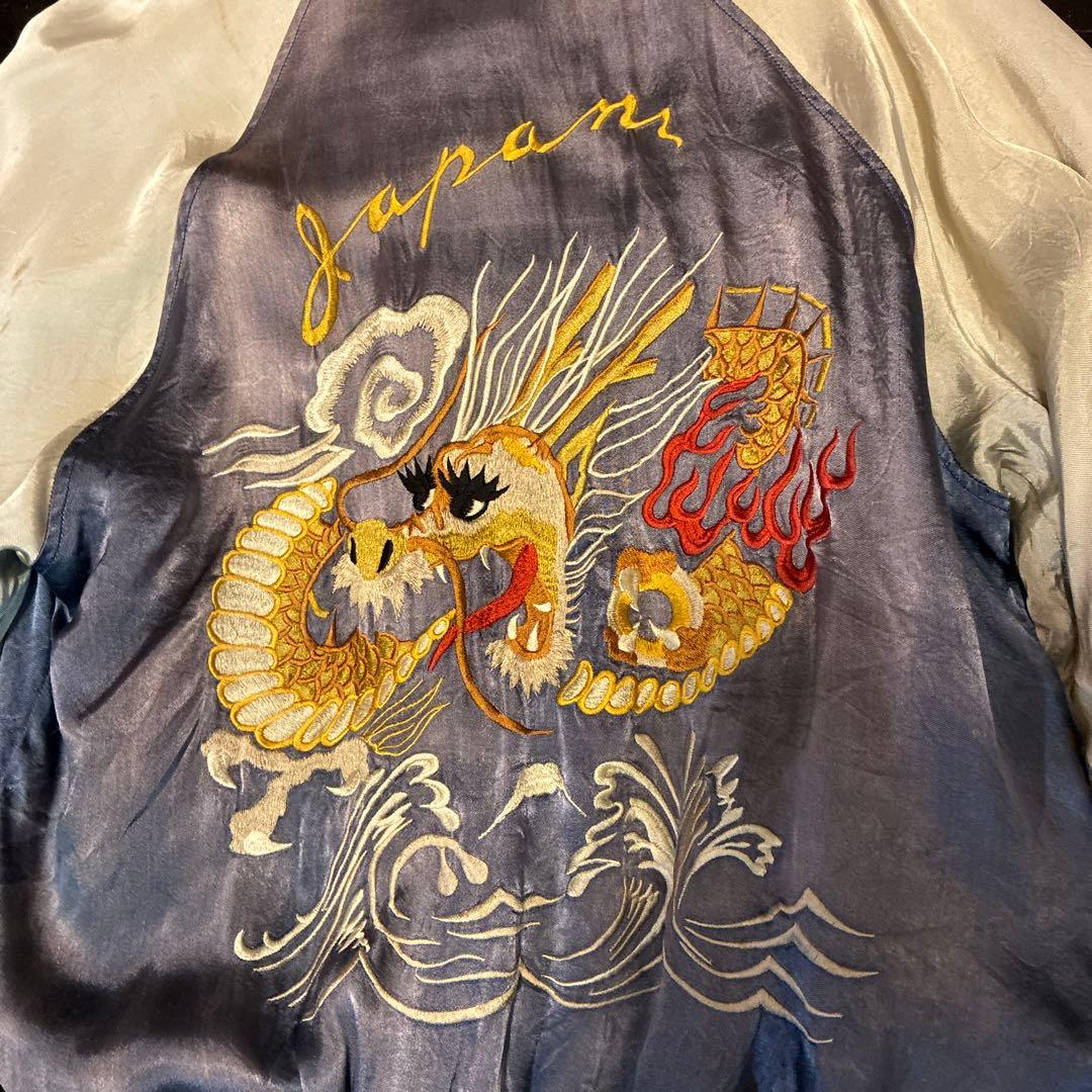 リバーシブルスカジャン双龍&舞妓&JAPAN Mapブルーフェードナス紺