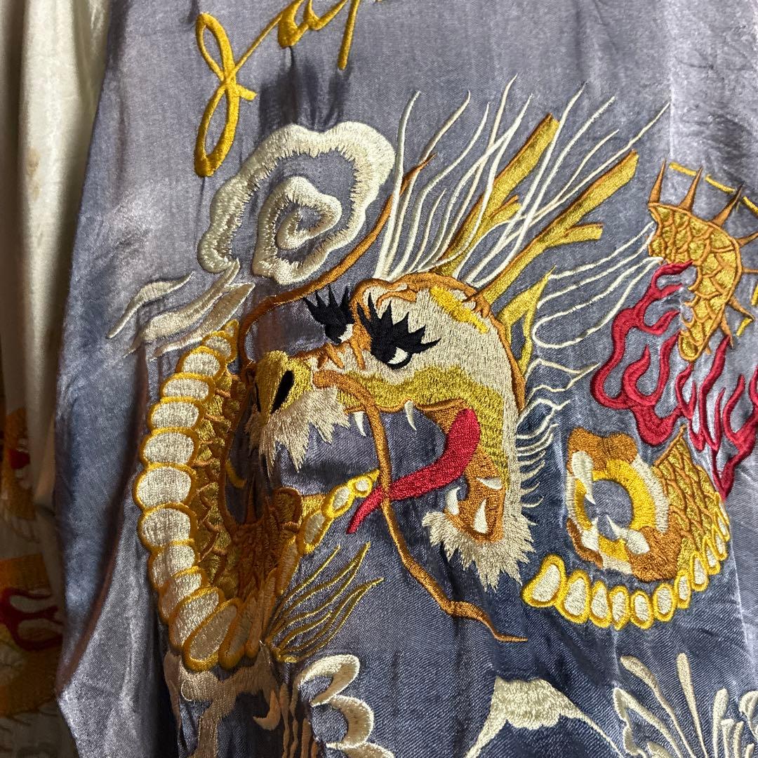 リバーシブルスカジャン双龍&舞妓&JAPAN Mapブルーフェードナス紺