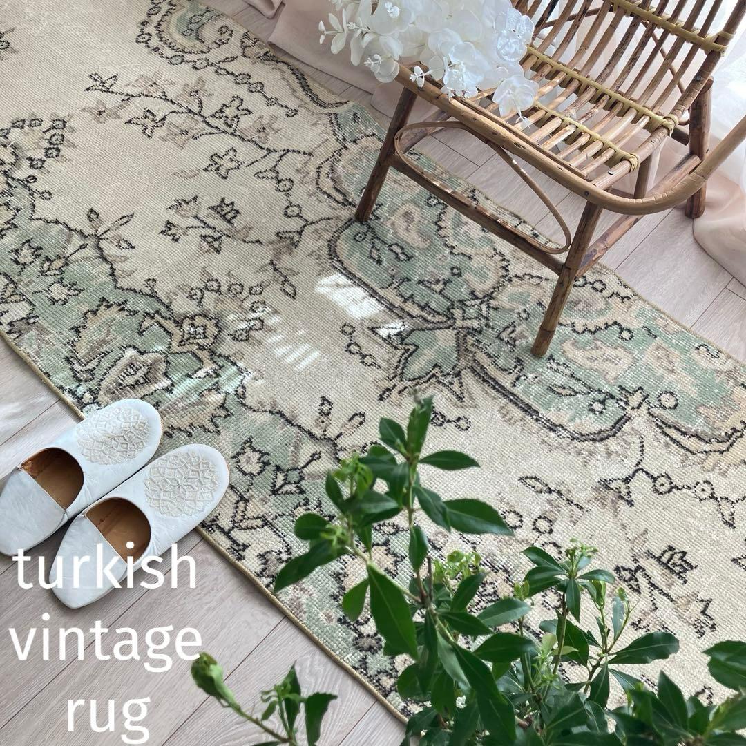 超ロング71×283 ペパーミント ベージュ ランナー トルコヴィンテージ