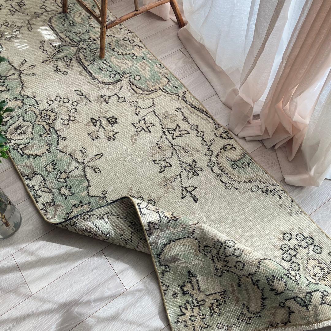 超ロング71×283 ペパーミント ベージュ ランナー トルコヴィンテージ