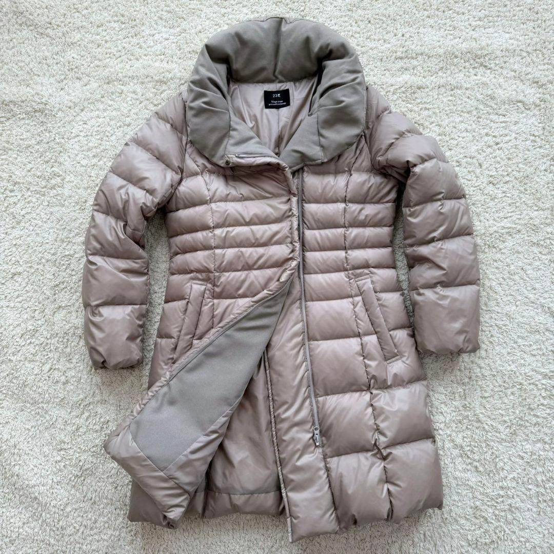 美品✨️23区 ダウンコート 大きいサイズ 42 XL ベージュ 異素材襟 VERY掲載／新色追加】シレータフタ ロング ダウンコート