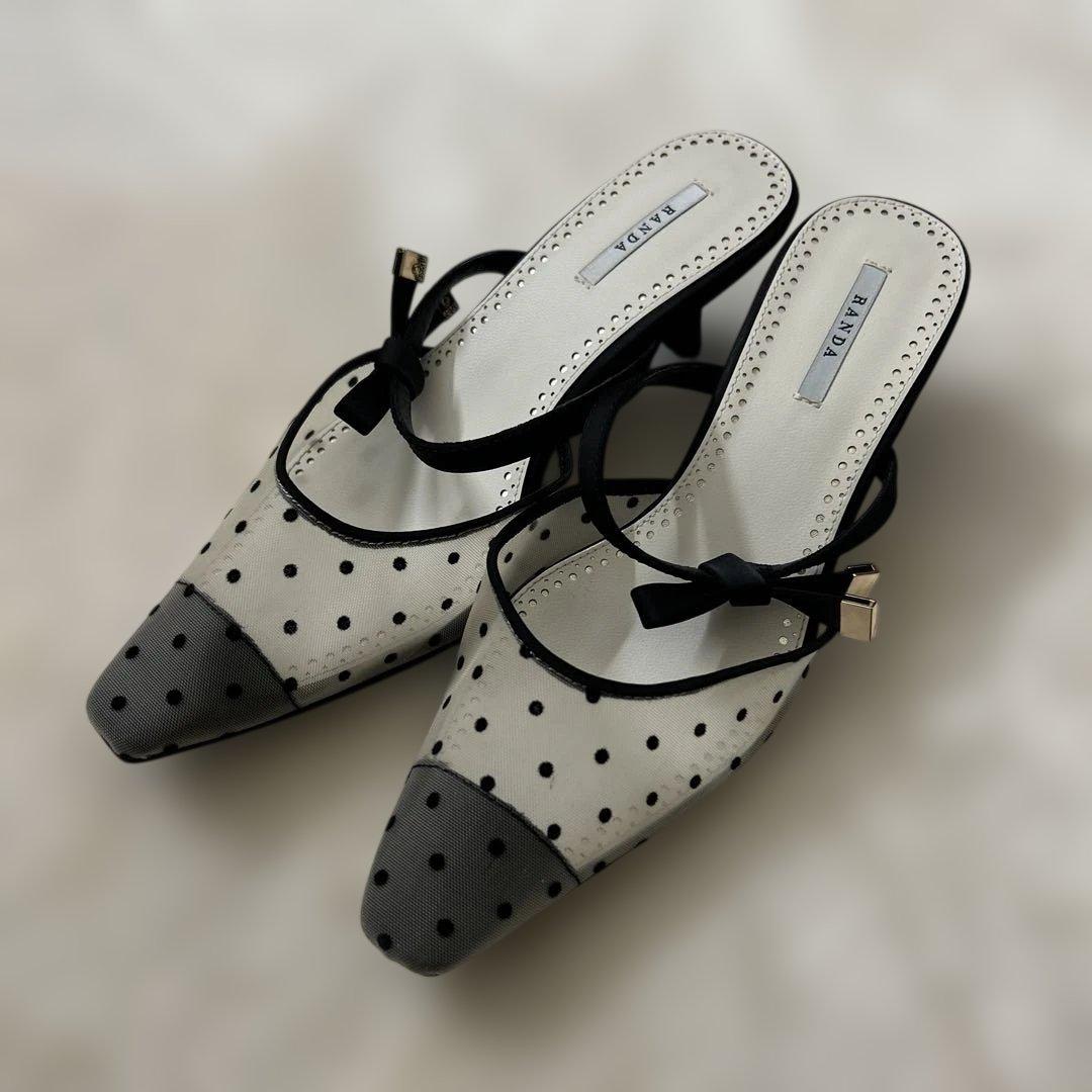 RANDA ドット柄 リボン付きミュール - メルカリ