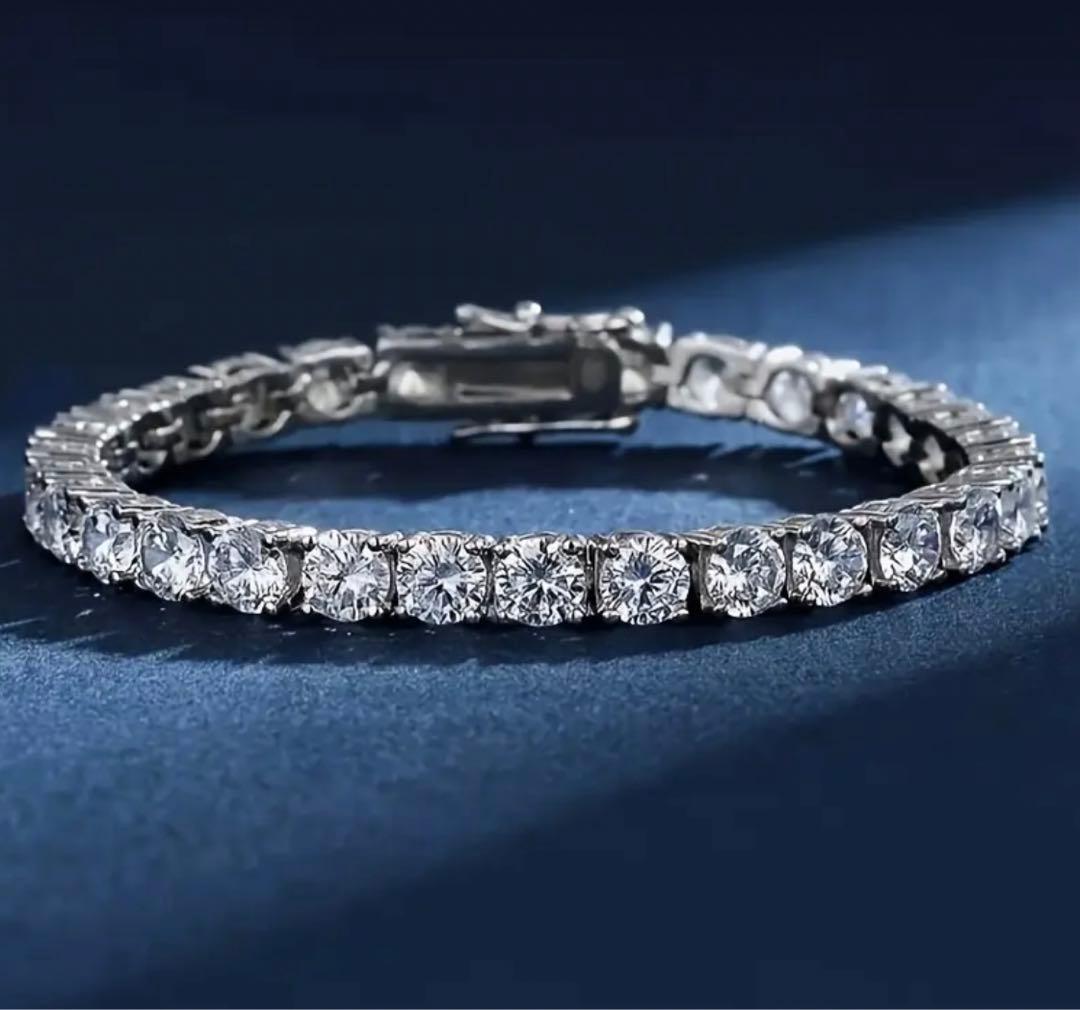 話題沸騰】モアサナイト×S925 テニスチェーンブレスレット（3mm約5ct