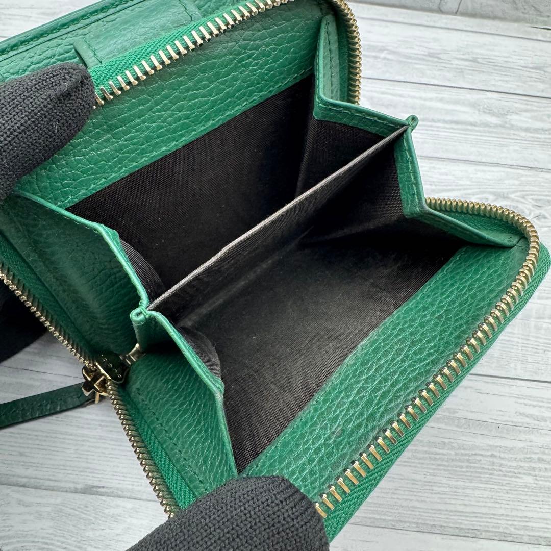 美品】GUCCI 二つ折り財布 ラウンドジップ GG柄 キャンバス グリーン