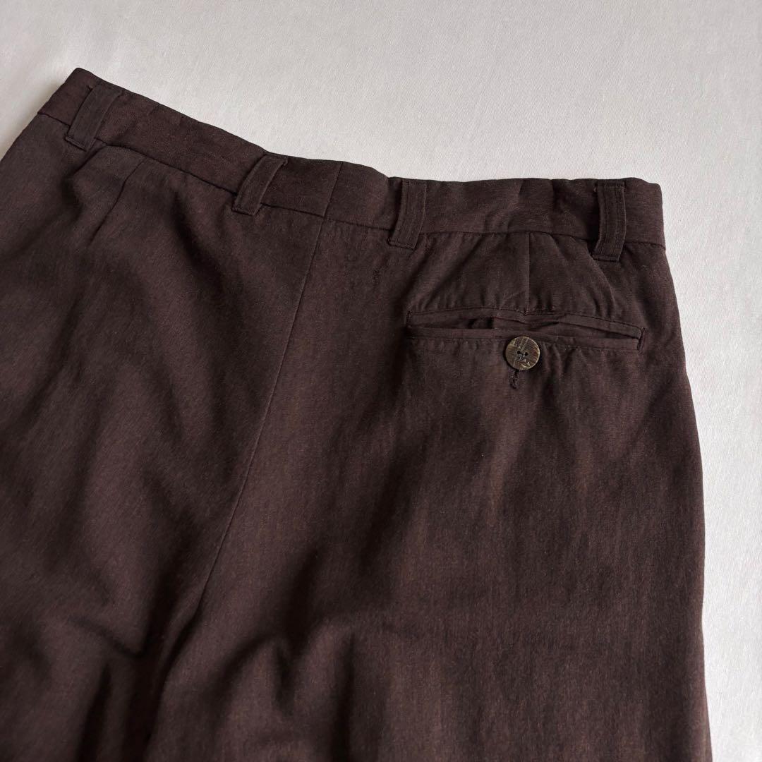 90s EURO label 4-tuck cotton wide slacks
