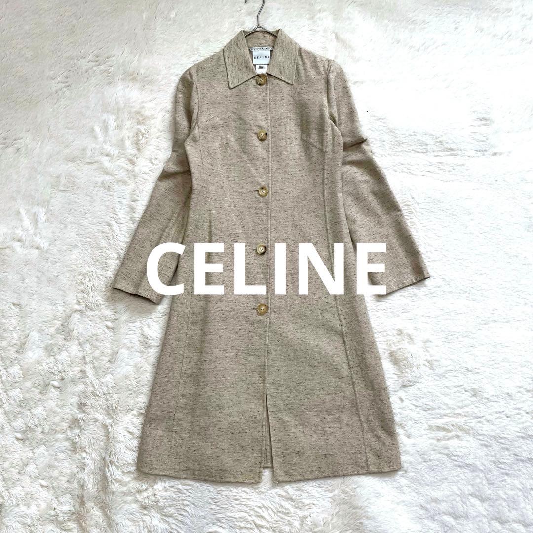 CELINE セリーヌ　ロングリバーコート　薄手　シルク　ウール　ツイード　３６ CELINE - 美品 セリーヌ CELINE フィービー期 コート ロングコート