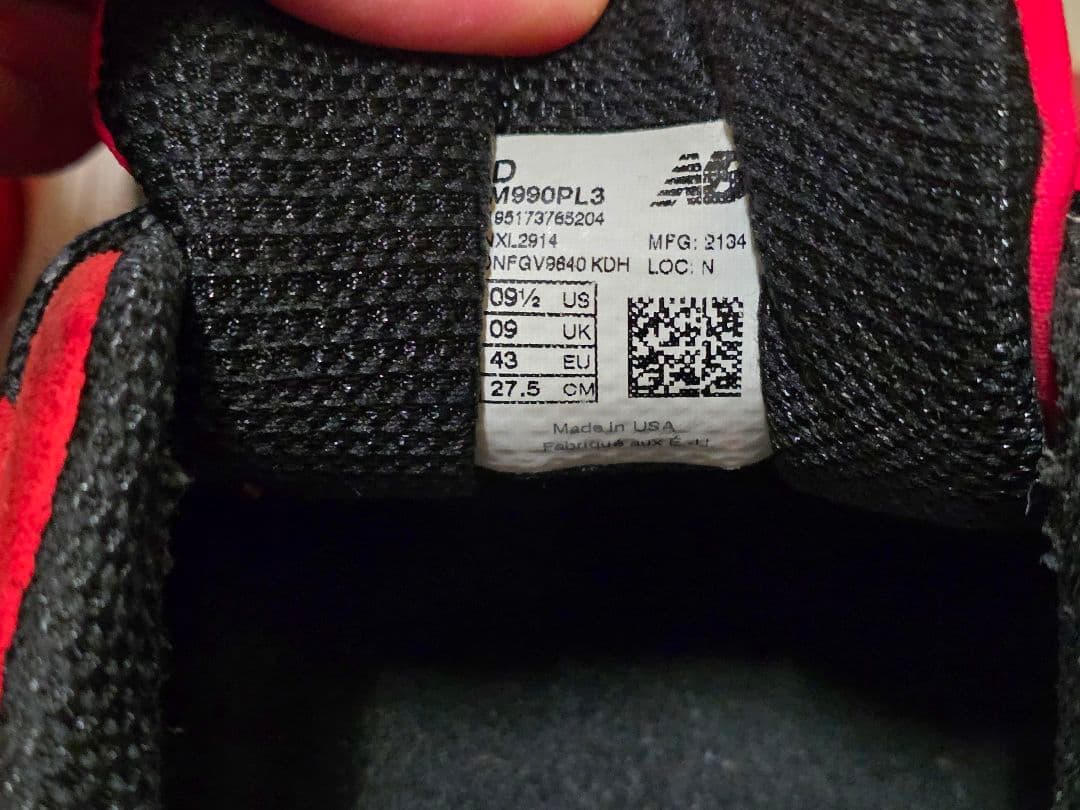 ニューバランス M990PL3 レッド 27.5cm