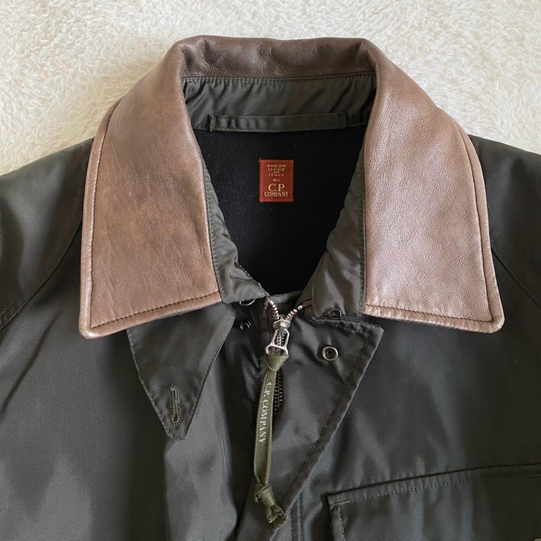 C.P.COMPANY レザー切替ナイロンモーターサイクルジャケット　カーキ　L