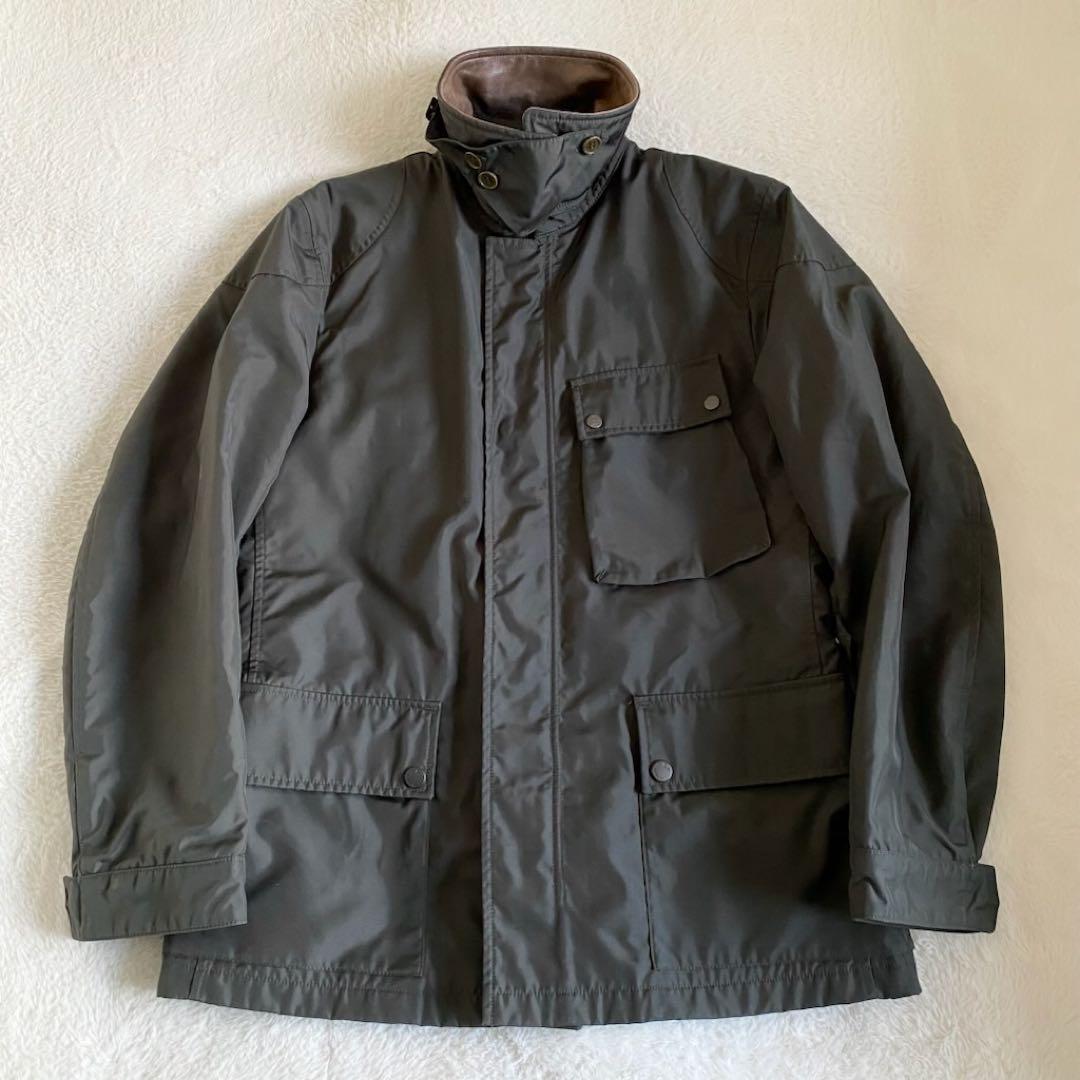 C.P.COMPANY レザー切替ナイロンモーターサイクルジャケット　カーキ　L