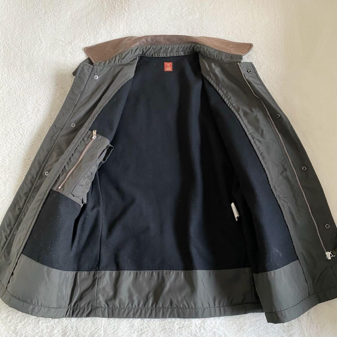 C.P.COMPANY レザー切替ナイロンモーターサイクルジャケット　カーキ　L
