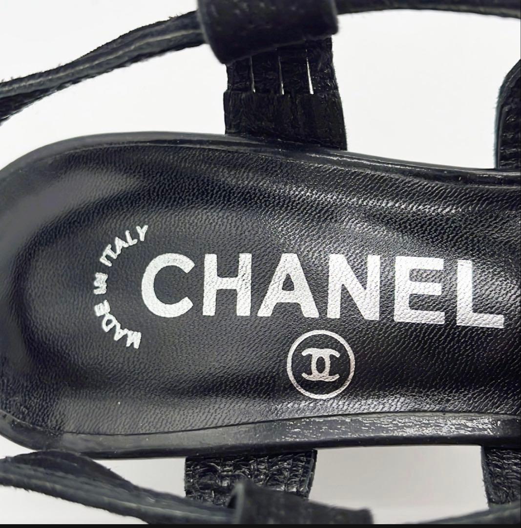 CHANEL サンダル ブラック レザー 37.5 箱・保存袋付き - メルカリ