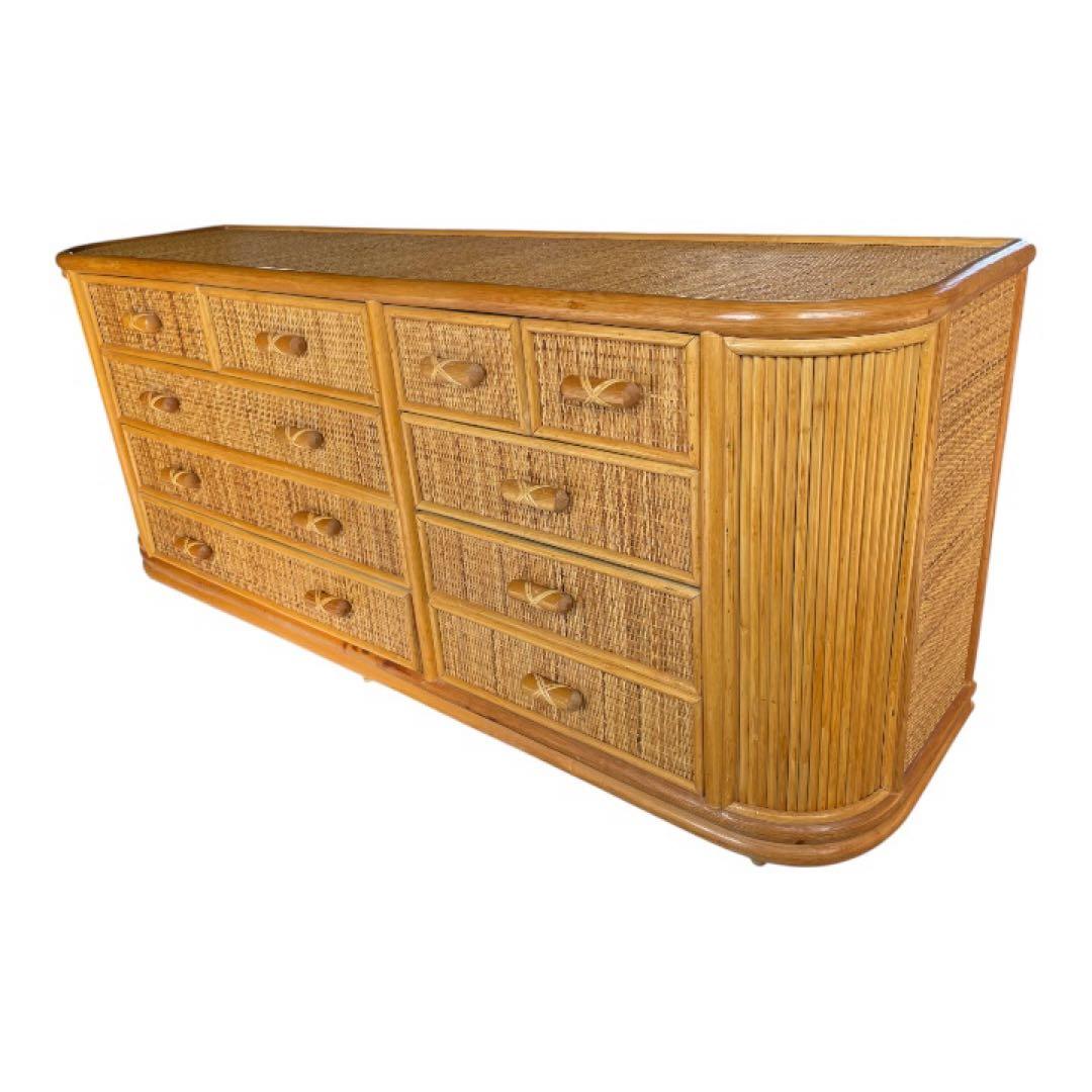 籐 ラタン チェスト 引き出し4段10杯 ワイド&ロー テレビ台 収納棚