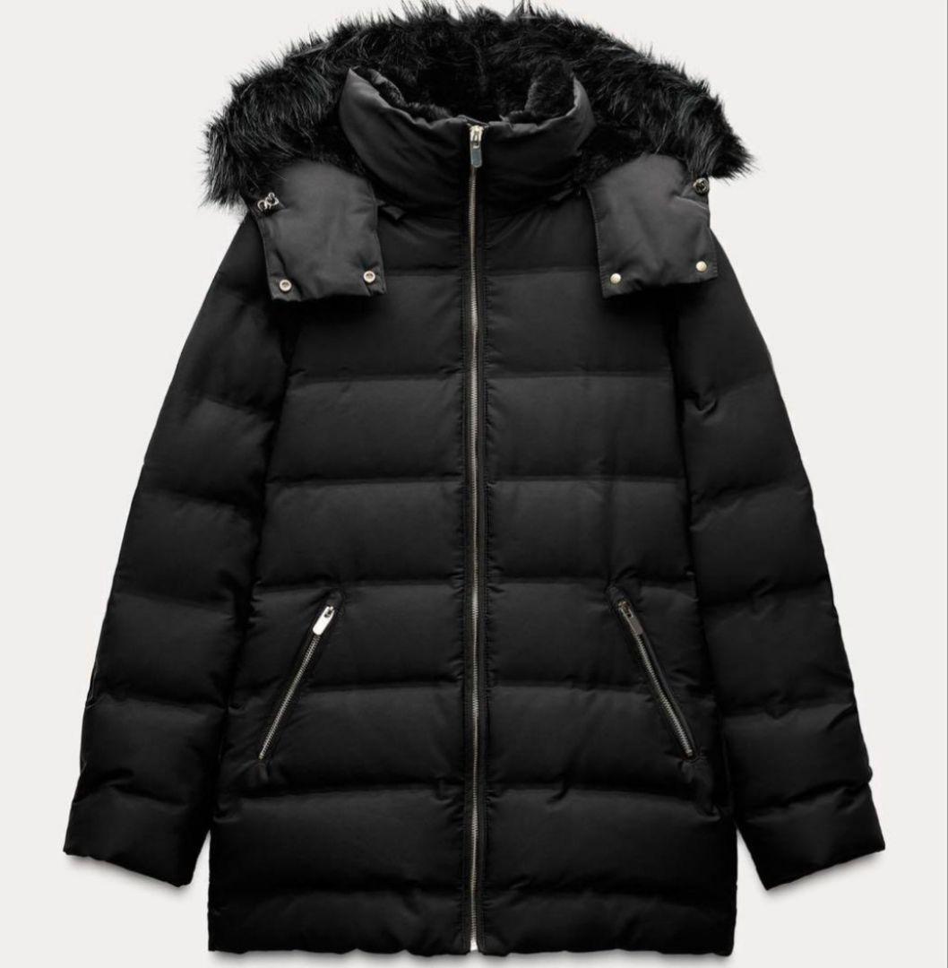 ZARA ザラ WINDPROTECTION セミロング丈フード付きダウン M - メルカリ