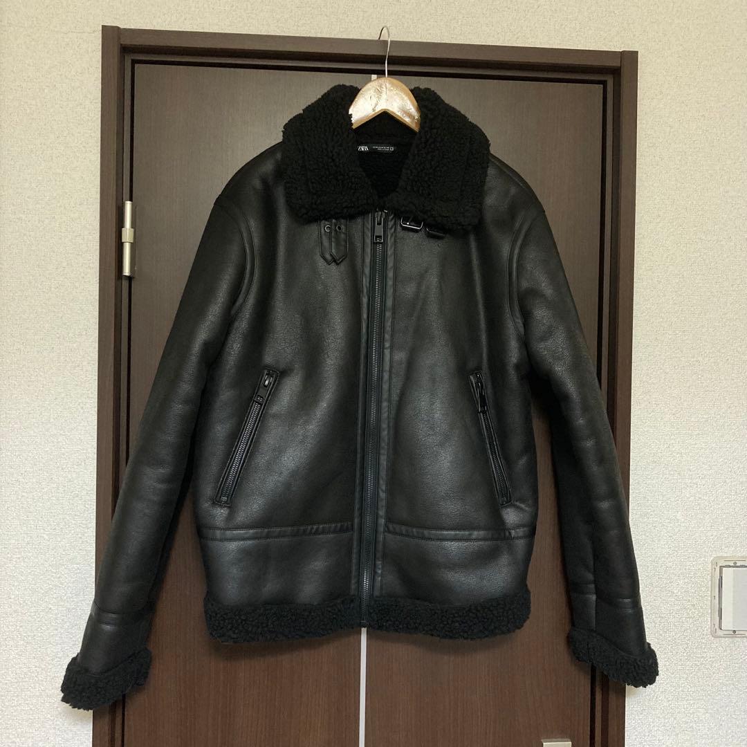 ZARA フェイクムートン フライトジャケット B3 ブラック メンズ M 美品