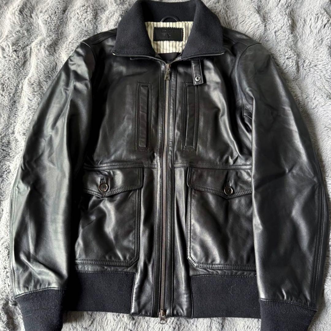 ÉDIFICE ブラックレザー ジャケットA-2 シープレザー ブルゾン 羊革 EDIFICE（エディフィス） 革ジャン ライダース A2 レザーショート
