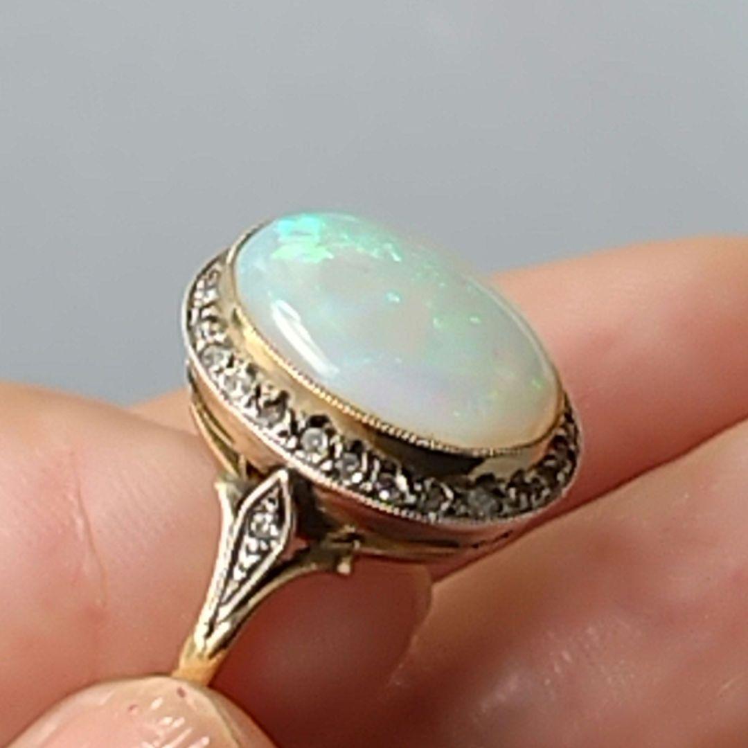 大粒オパール オーバルカットラインストーン付きデザインリング 指輪13号