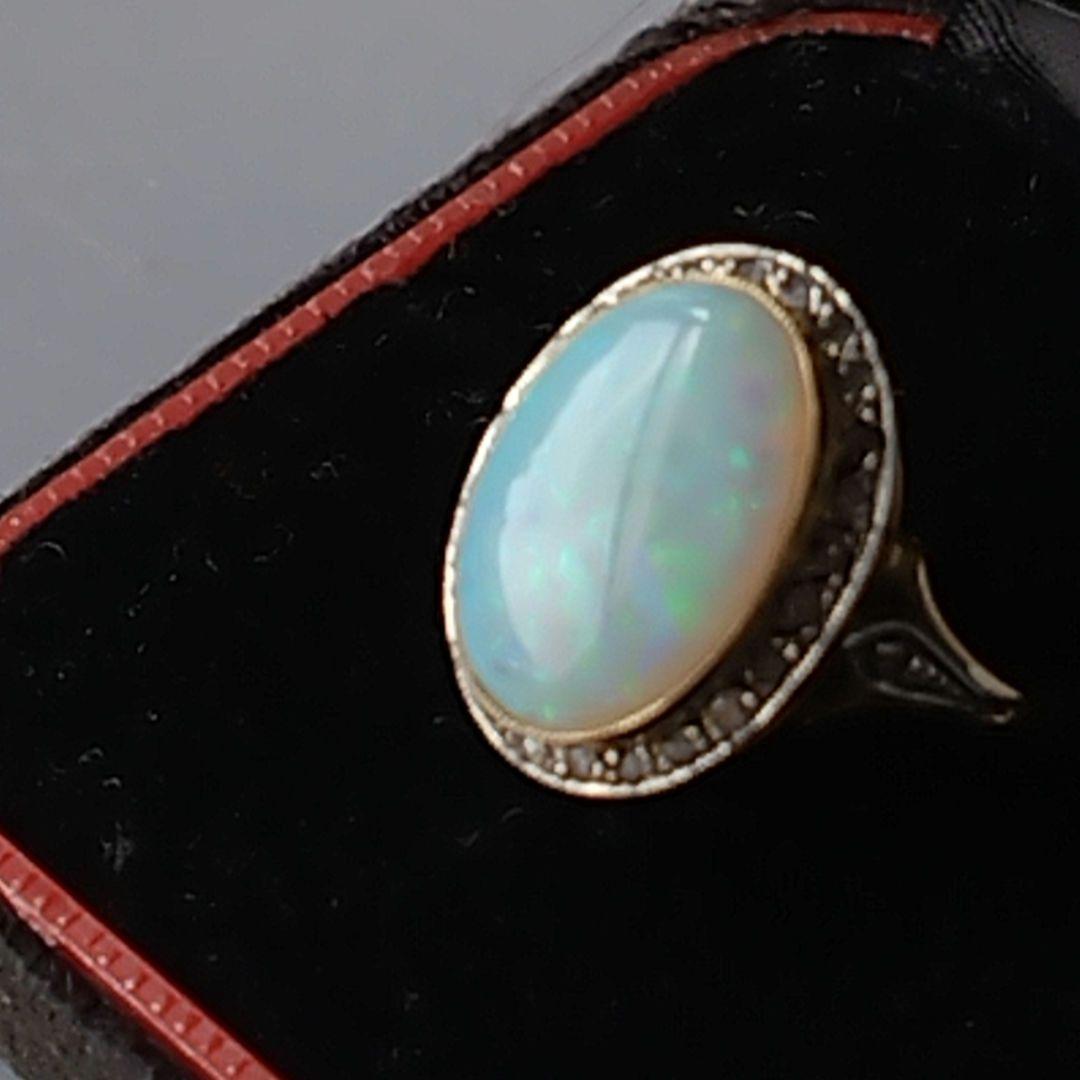 大粒オパール オーバルカットラインストーン付きデザインリング 指輪13号