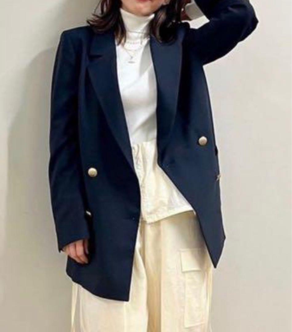 美品】CADUNE ネイビー ライトテーラードジャケット ダブルボタン