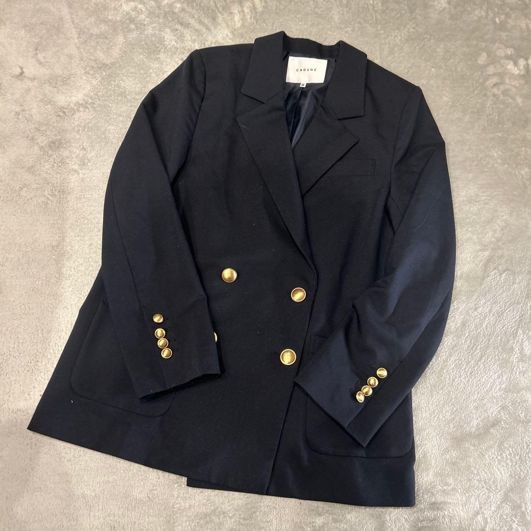美品】CADUNE ネイビー ライトテーラードジャケット ダブルボタン