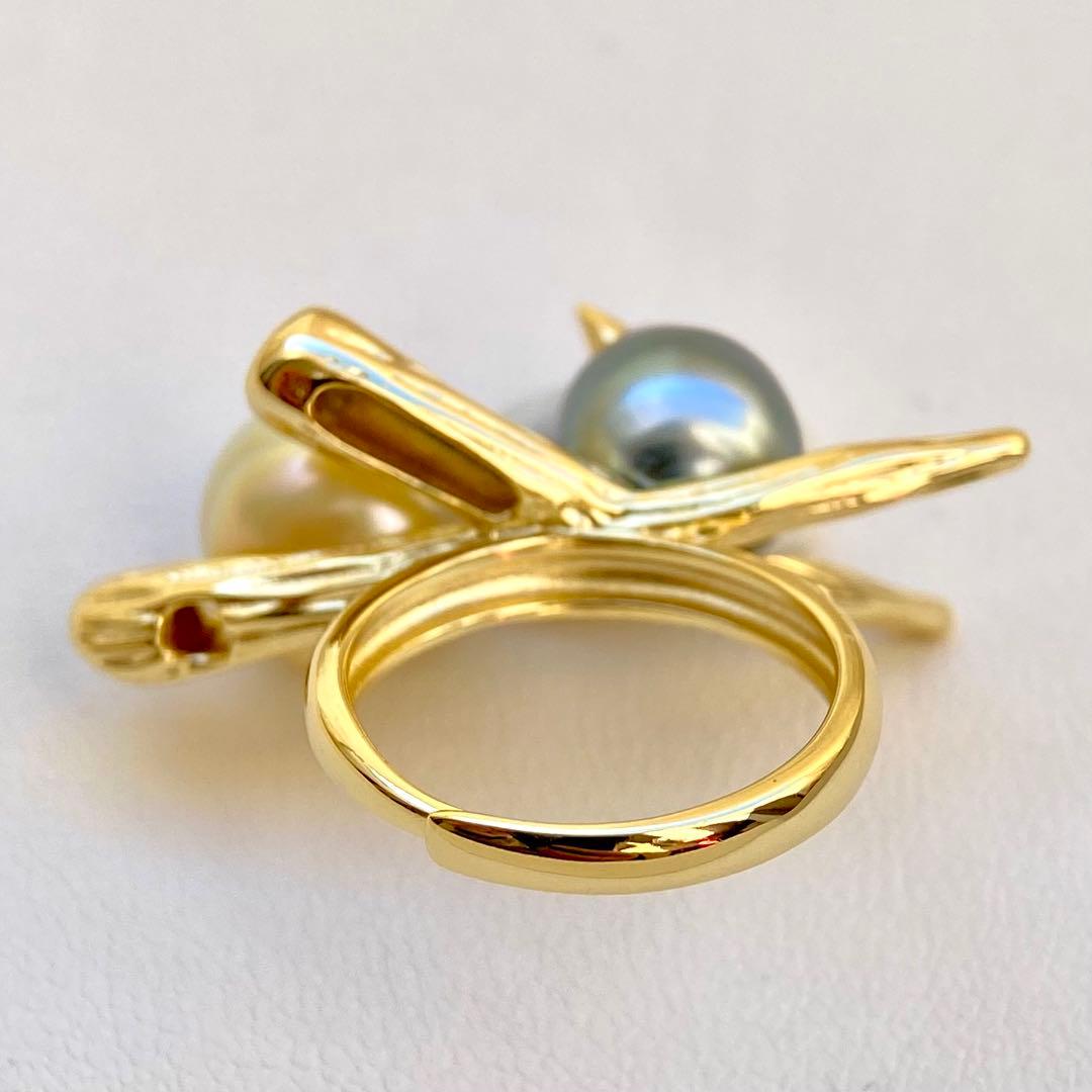 本真珠南洋白蝶真珠と黒蝶真珠「鳥と枝」s925リングY1058 - メルカリ