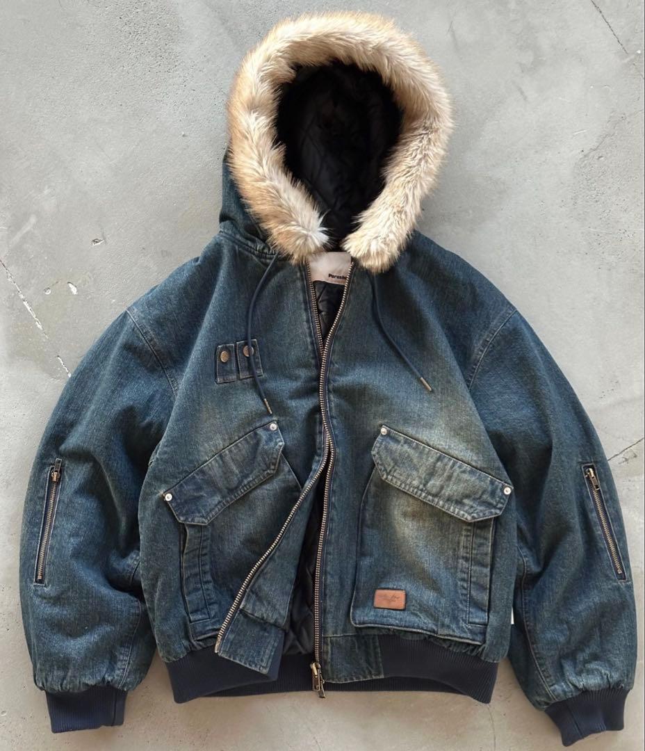 perushu ヴィンテージライクデニムフードファーブルゾン M セール】ヴィンテージライクデニムフードファーブルゾン（ブルゾン