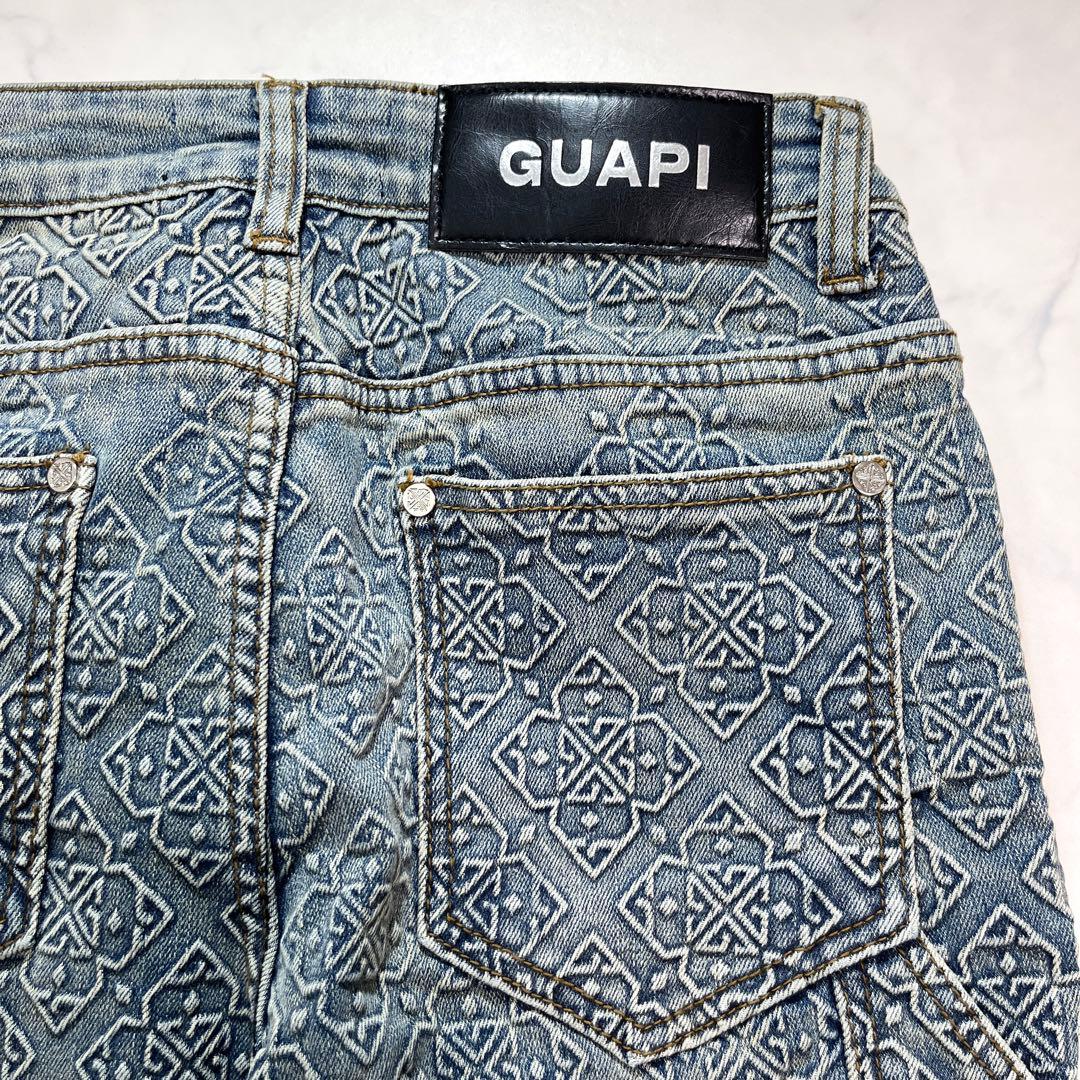 新品未使用 グアピ GUAPI 総モノグラムプレミアムスキニーフレアデニム