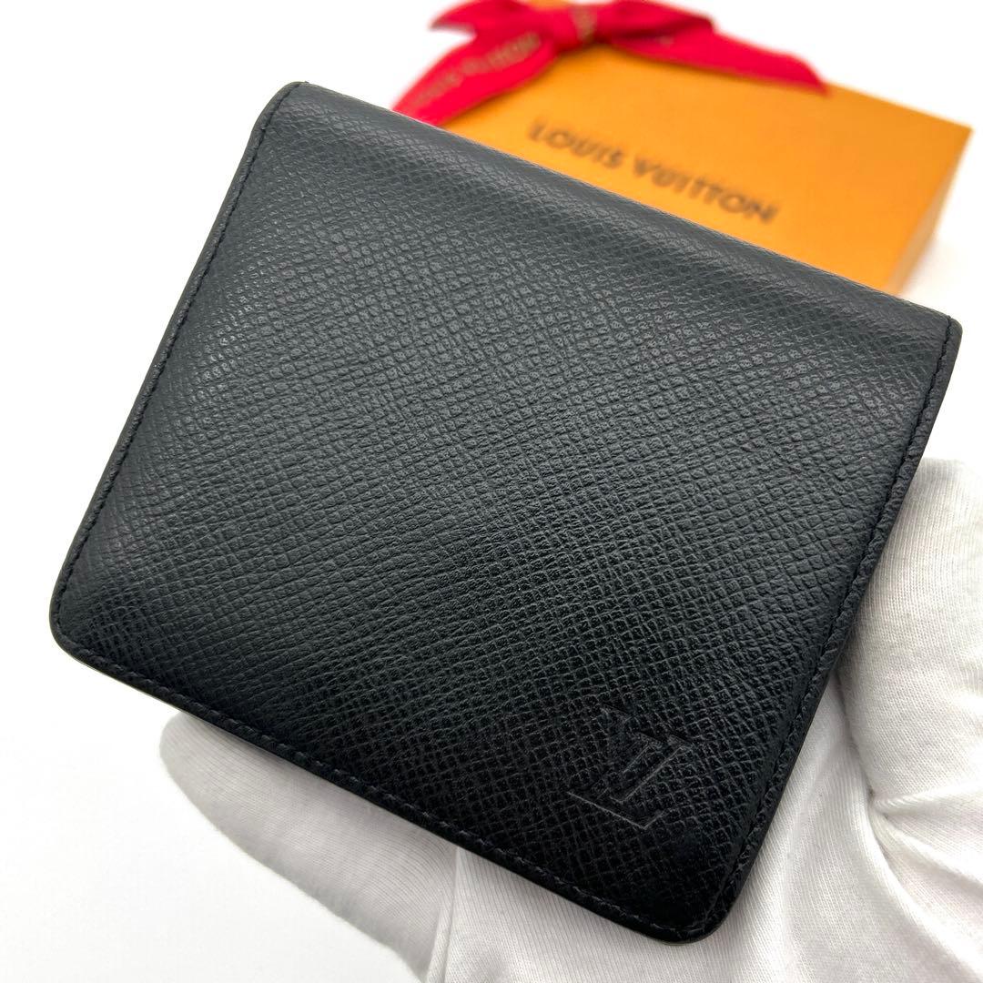 極美品】ルイヴィトン タイガ 二つ折り財布 メンズ 黒 ブラック スリム