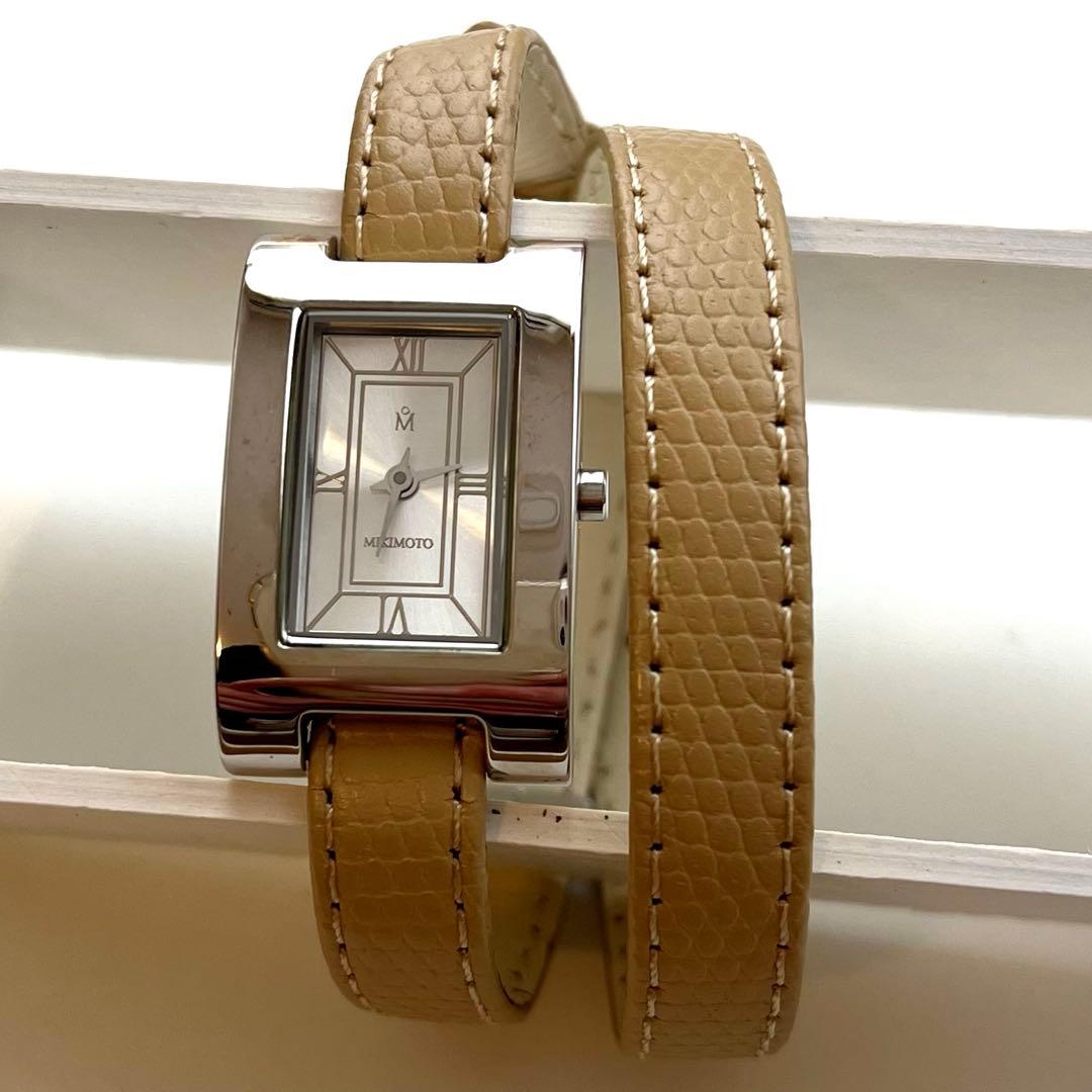 最終お値下げ ミキモト MIKIMOTO 2連レザー 新品電池 レディース腕時計