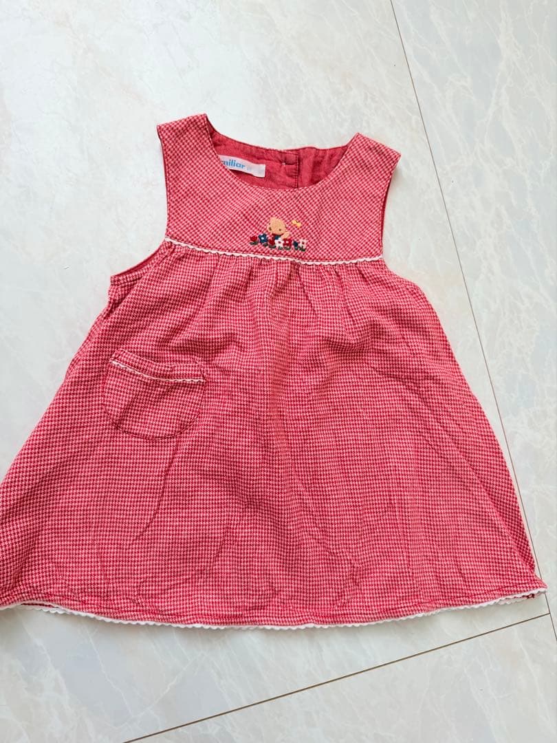 ファミリア 赤 ギンガムチェック ワンピース 80 - メルカリ