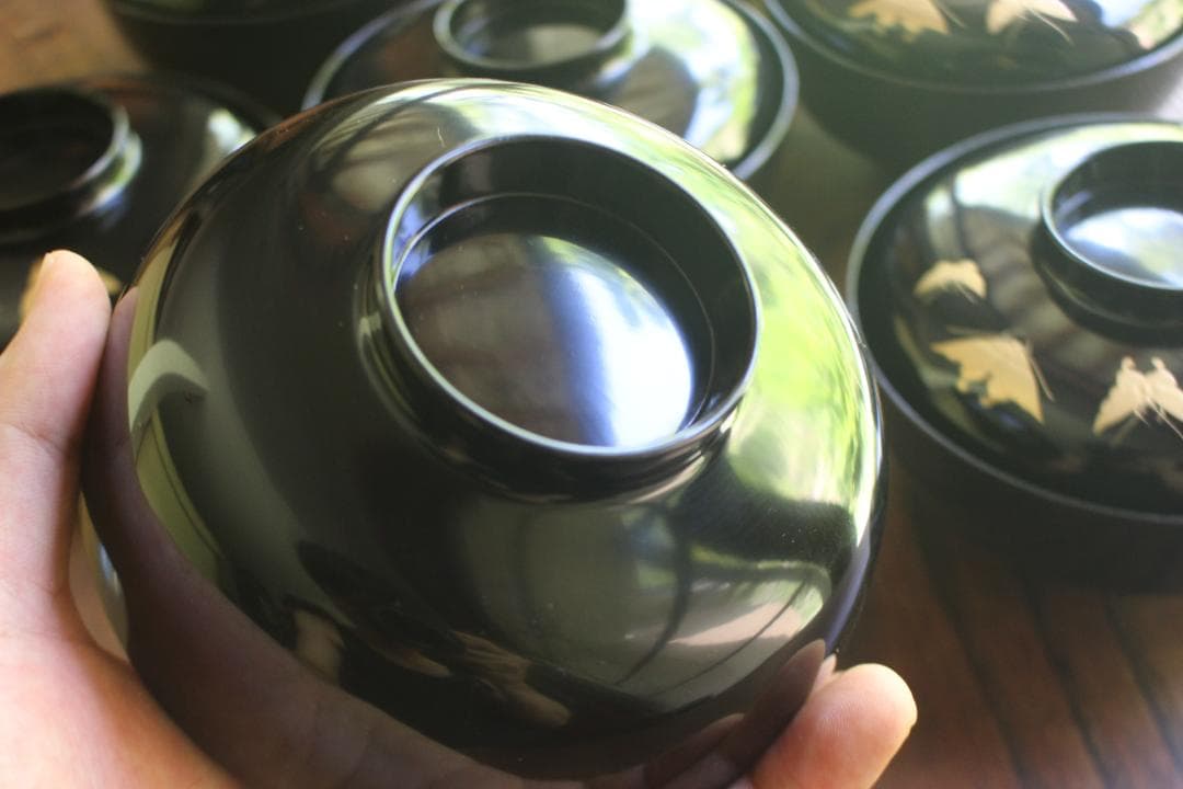 時代逸品！時代黒漆に極上草花蒔絵の映えるお椀7点（検輪島塗蒔絵椀