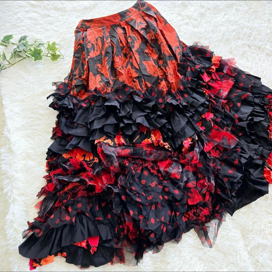 美品 希少 ドリスヴァンノッテン 2020年モデル レッド フリル スカート