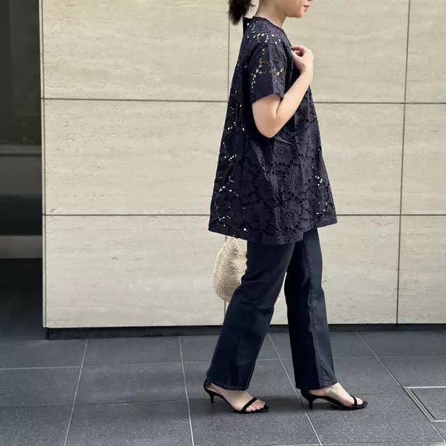 ミズイロインドシャツカットワークブラウス刺繍レースチュニック現行