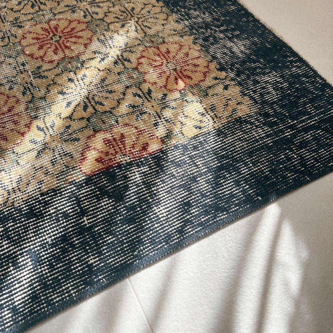 ハト様専用 トルコ ヴィンテージラグ ボタニカル ネイビーフレーム