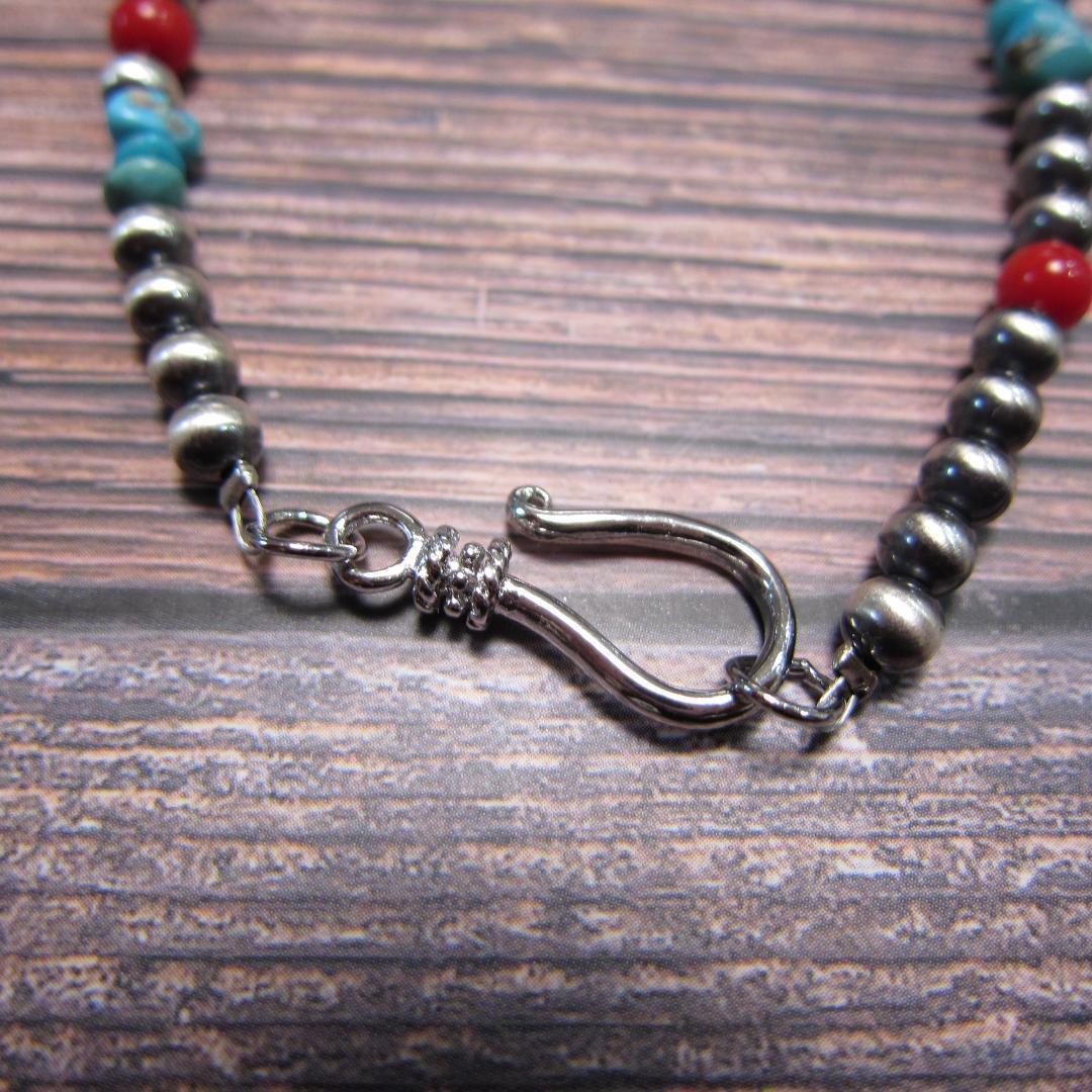 YQ936ナバホパールとキングマンターコイズさざれ、レッドコーラルの