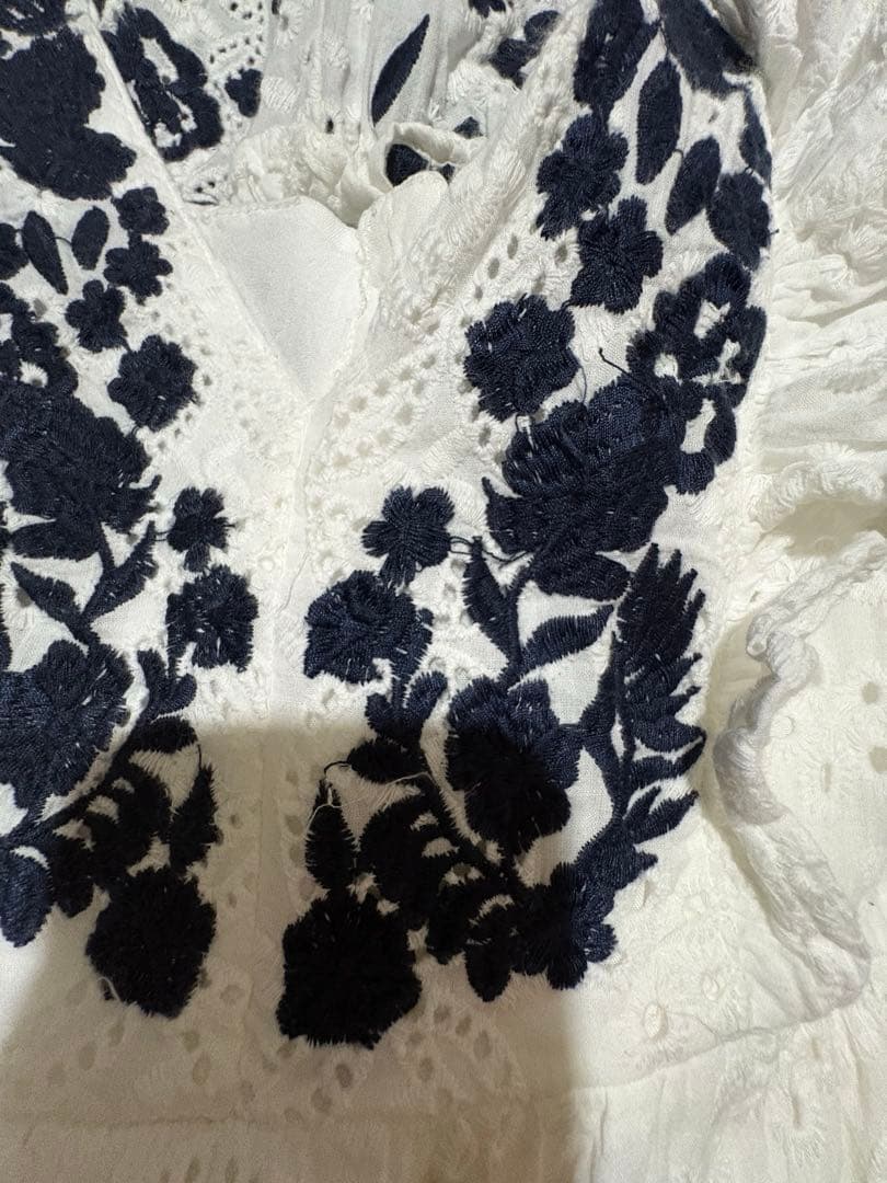 古着 70s 80s 花柄 刺繍 コットンレース エプロンワンピース