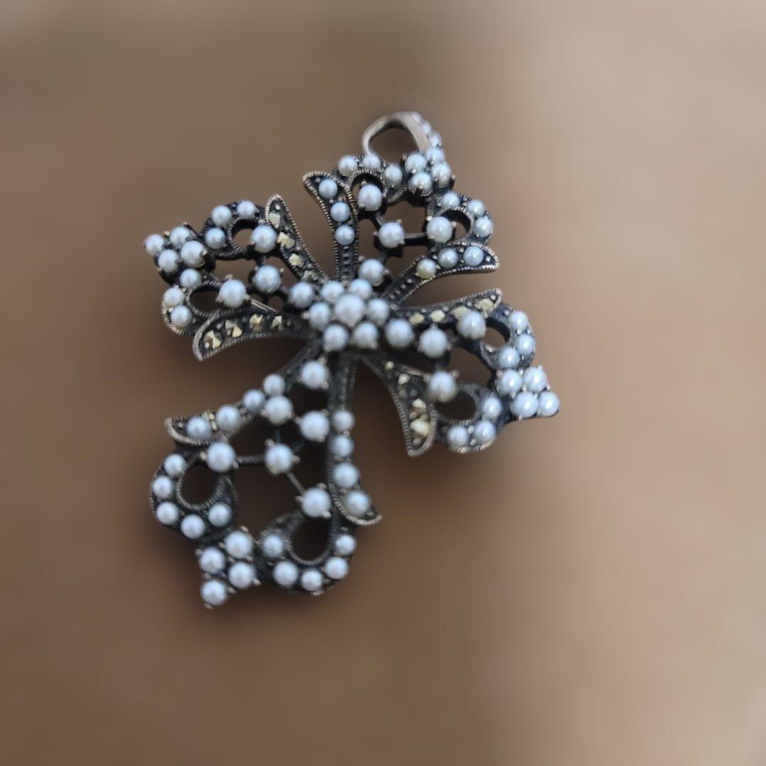 碌山 ベビーパール マーカサイトアンティーク調ペンダントトップ ブローチ 碌山 ベビーパール マーカサイトアンティーク調ペンダントトップ