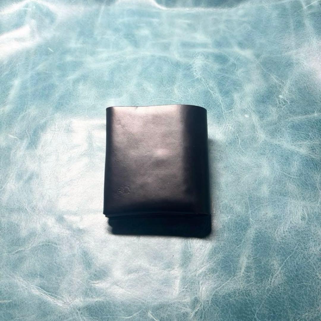 ハンドメイド 二つ折り 革財布 クロムエクセル 黒色 真鍮 cx-hw-000