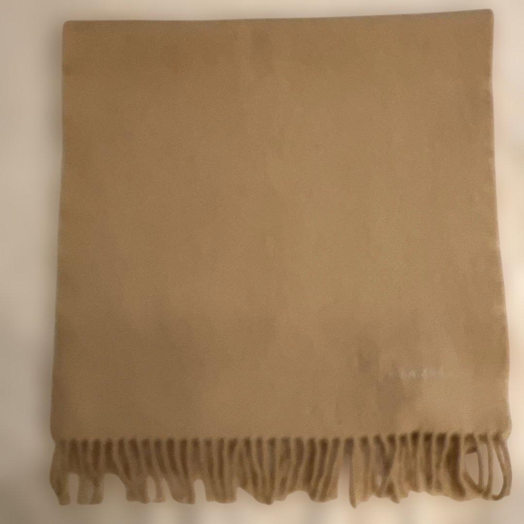 HERMÈS カシミヤ マフラー イエローベージュ フリンジ付き HERMES - HERMES エルメス マフラー ストール フリンジ ロゴ刺繍